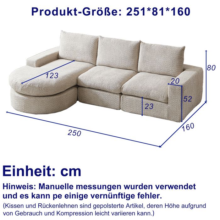 Canapé dangle modulable réversible en chenille beige 3 places livré compressé sans montage