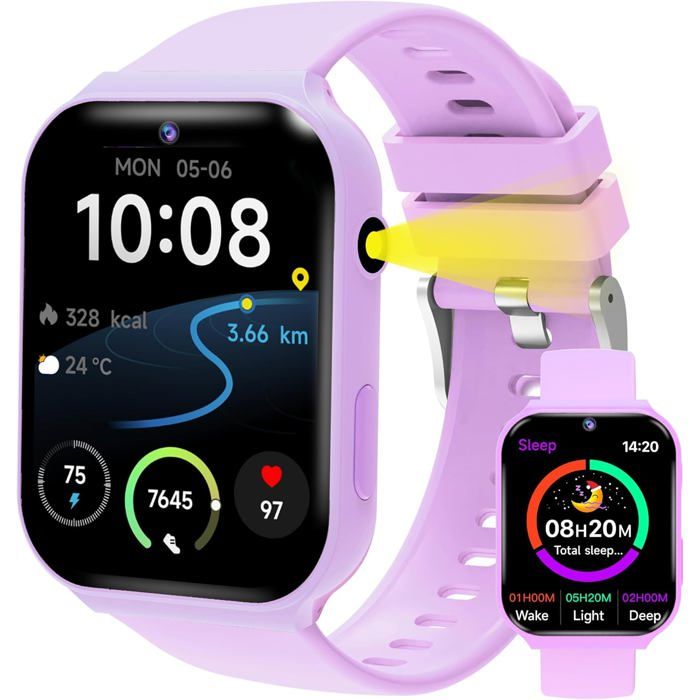 Montre Connectée Enfant Avec 18 Jeux Éducatifs Fonction Sommeil Et Caméra - Ecran Tactile 1.83 Pouces Tracker DActivité A[WW762]