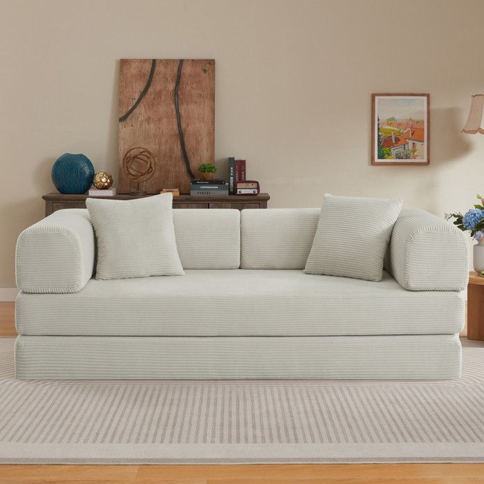 Canapé convertible canapé modulable 3 places convertible en lit sans structure comprend 2 coussinsune structure en acier beige