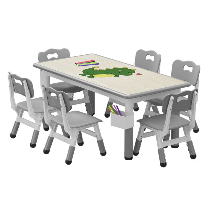 Table et 6 chaises enfant réglables en hauteur pieds antidérapants bureau graffiti activités 2-8 ans usage familial gris