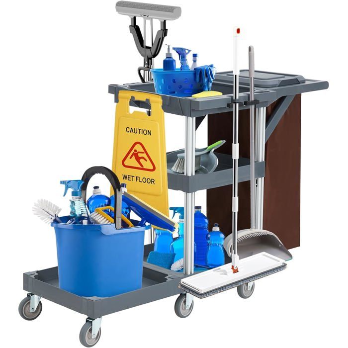 Chariot de nettoyage professionnel robuste – 95x49x22 cm Avec couvercle sac – Maniable idéal hôtels ménages usage industriel