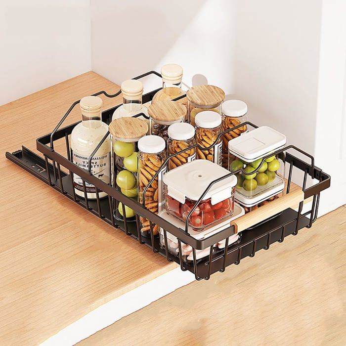Tiroir télescopique extensible poignée étagères métal armoire cuisine cuisine salle de bain 39 5L x 28P x 9 8H cm