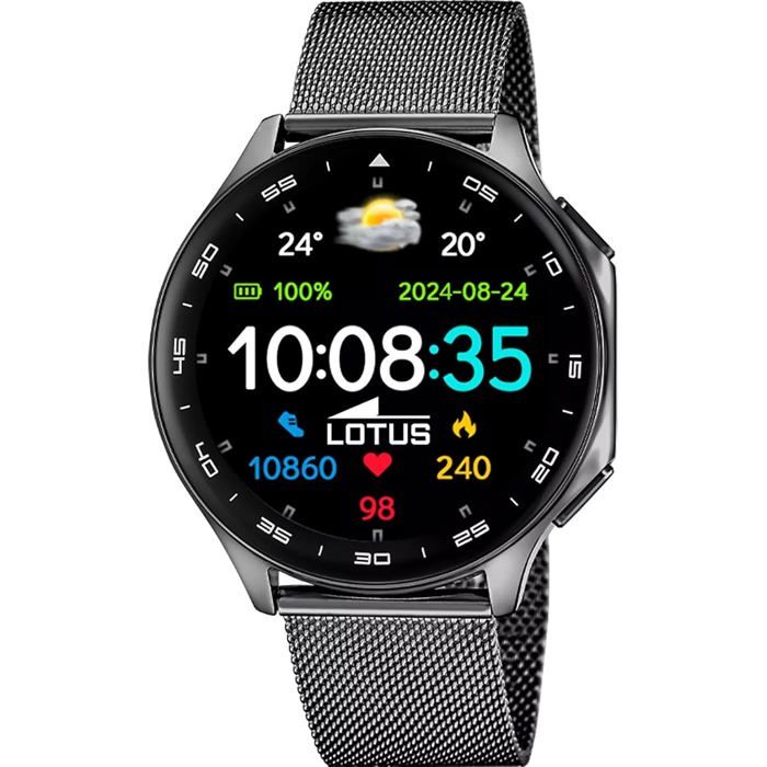 Montre Intelligente Homme Acier Inoxydable 316L IP65 Multisports Cardio Tension Artérielle Bracelet Noir