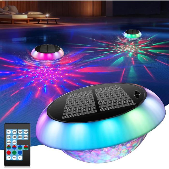 Lumiere Piscine Solaire Flottante avec Effets Lumineux Rotatifs  1 Pièce Lampe Piscine Hors Sol avec Télécommande 42 Éclairage