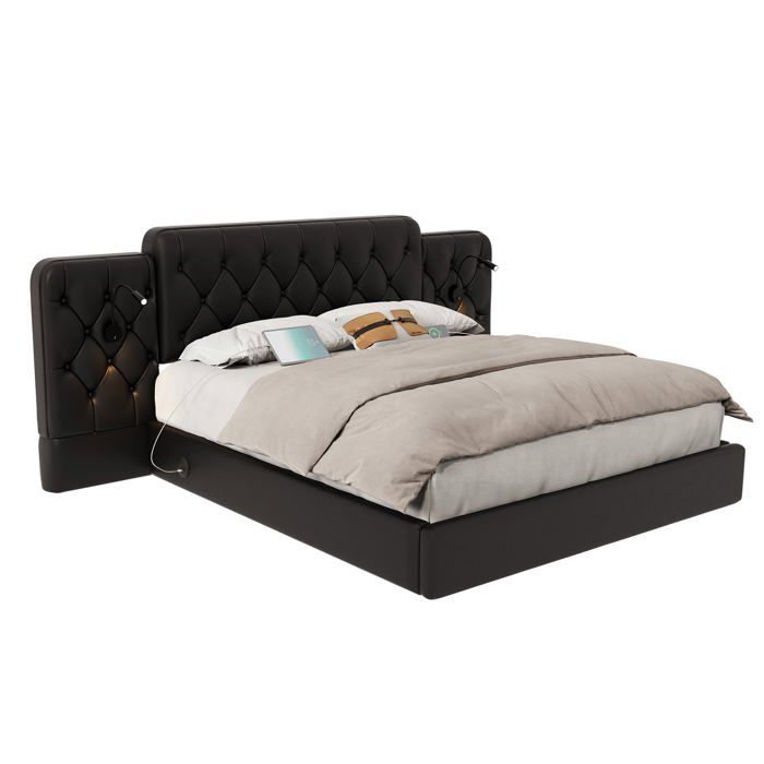 Cadre de lit Logidon 180x200 cm noir rangement hydraulique