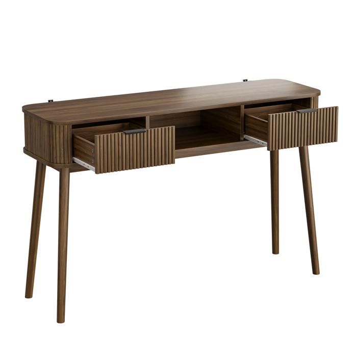 Console vintage - 120 x 35 x 775 cm - 2 tiroirs - niche ouverte - effet noyer