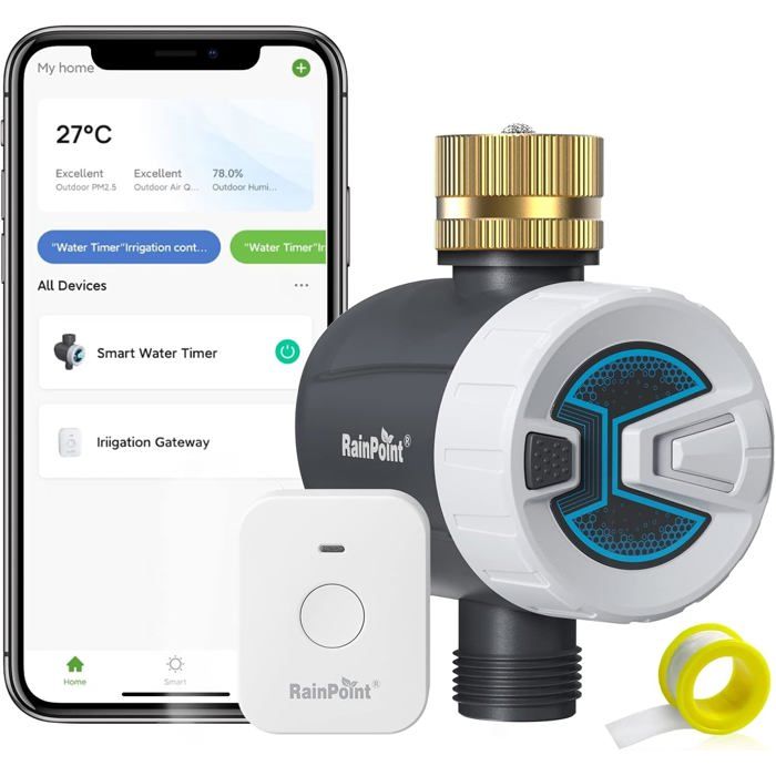 RAINPOINT - Programmateur darrosage WiFi 2 4 GHz et Bluetooth 2 modes entrée laiton pour jardin et pelouse RAINPOINT - Programmateur darrosage WiFi 2 4 GHz et Bluetooth 2 modes entrée laiton pour jardin et pelouse