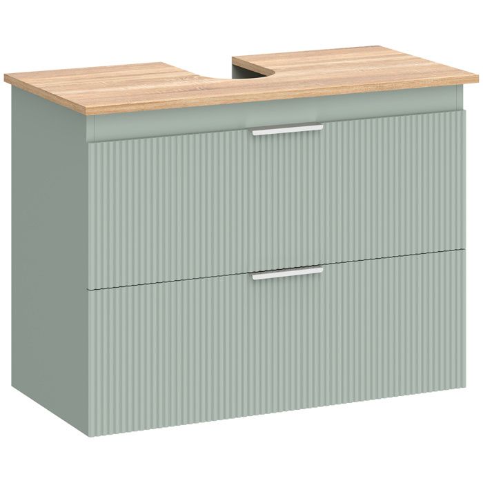 Meuble sous lavabo meuble de salle de bain avec 2 tiroirs style moderne 80 x 40 x 60 cm vert et bois naturel