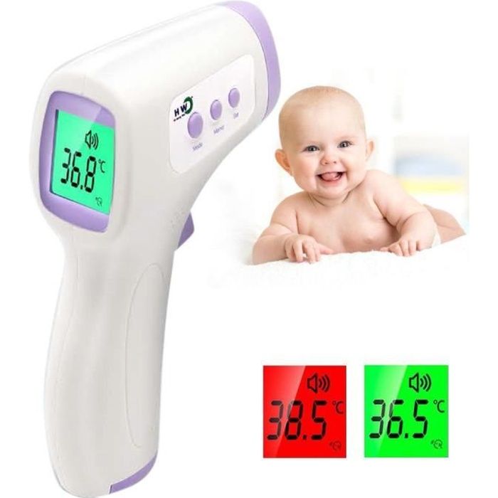 Thermometre medical Frontal Infrarouge médicale Thermometre sans Contact pour personne Affichage LCD Option sonore 30 mémoires Adulte Enfant bébé et surface d'objet 