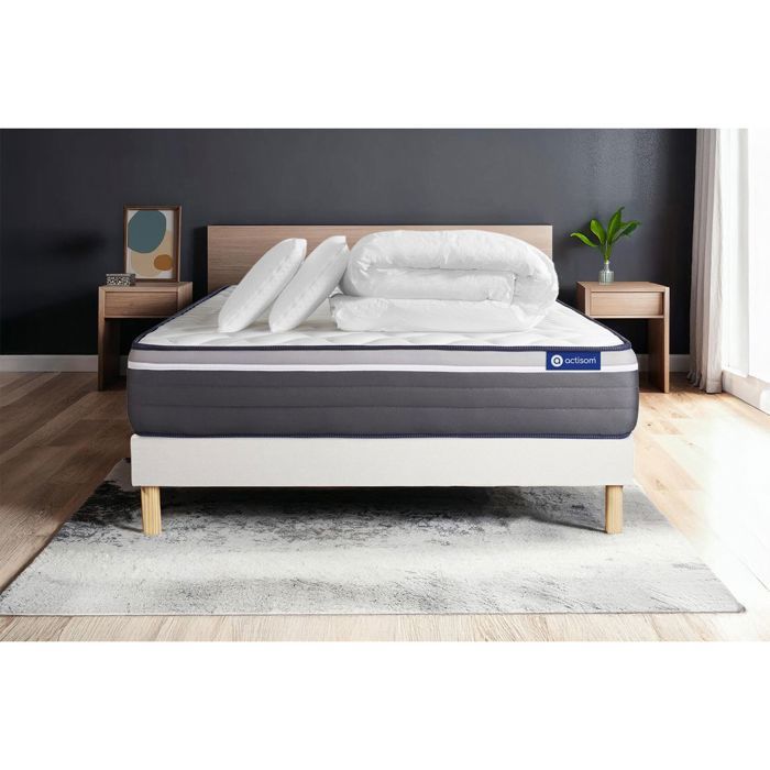 ACTISOM Pack sommier kit matelas m&eacute;moire de forme 160x200 blanc complet