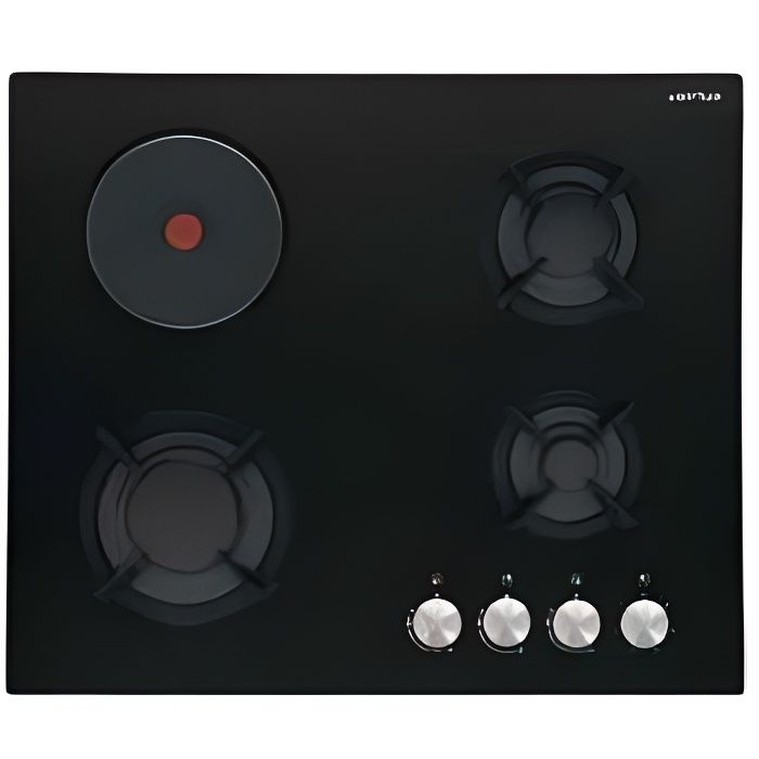 Table de cuisson mixte gaz/électrique en verre noir 60cm - AIRLUX AV647HBK