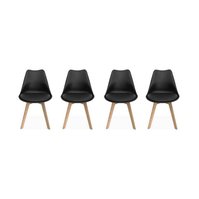 Lot de 4 chaises scandinaves. pieds bois de hêtre. chaise 1 place. noirs
