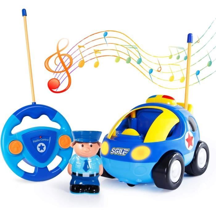 DeAO Voiture Télécommandée Police – Jouet RC Avec Lumière, Musique, Pilote Amovible, Pour Enfants Dès 3 Ans