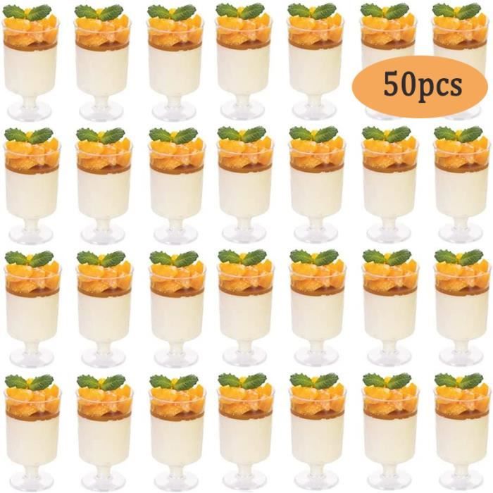 50 Pièces Mini Verrines à Dessert, 100ml Gobelets à Dessert Ronds en Plastique Coupe Apéritif Parfait Clair Bol de Service