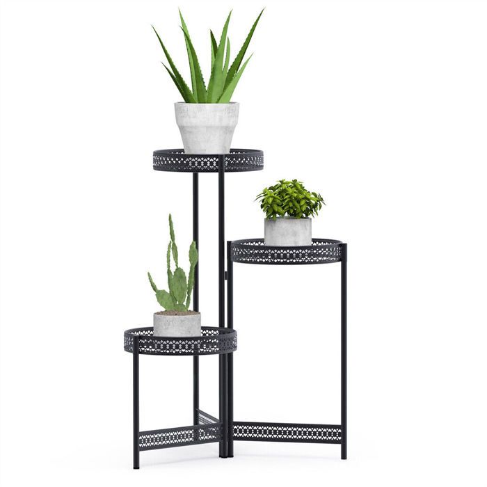 Étagère à Fleurs - Fer Forgé - 3 Niveaux - Noir - Intérieur/Extérieur - Support Élégant