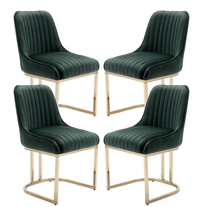 Wahson Chaise Salle à Manger Lot de 4 Chaise de Salle à Manger en Velours Chaise de Cuisine avec Pied Doré et Coussin Épais Vert