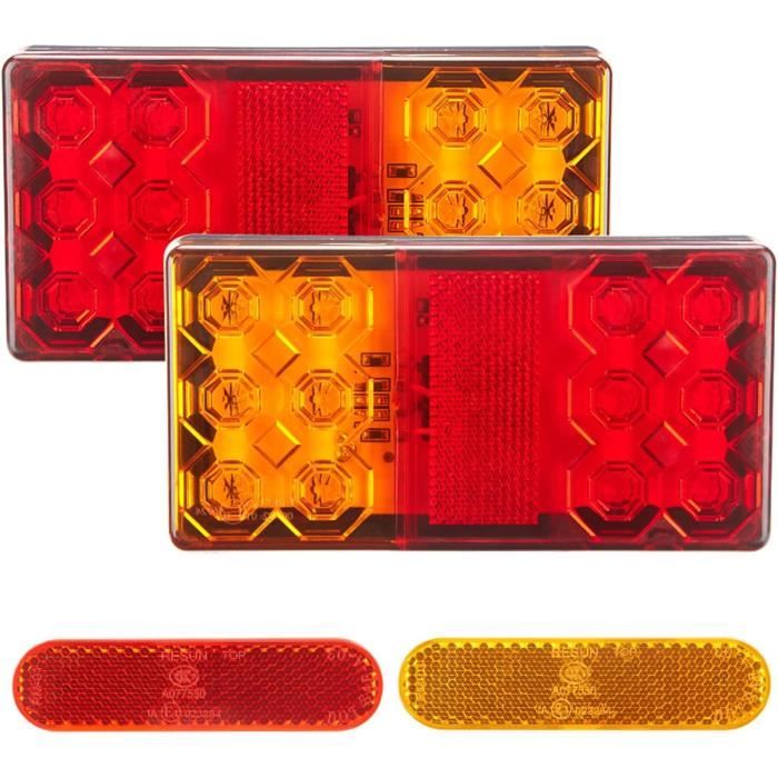 Lot De 2 Feux Arrière LED étanches 12V/24V - Feux Stop, Position Et Clignotant Intégrés - Pour Voiture, Tracteur, Remorque - 11