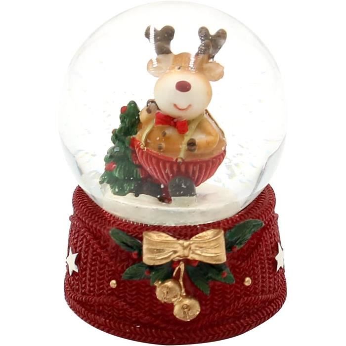 Boule à Neige Père Noël Avec Cadeau Sur Socle Renne - Décoration Noël 7,8 X 8 X 9 Cm, Diamètre 6,5 Cm