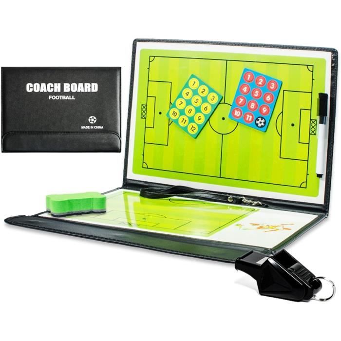 Tableau Tactique Football Magnétique Pliable - Stylo Effaçable 2 En 1 - Avec Pions Rouges Et Jaunes - 54x32 Cm Ouvert
