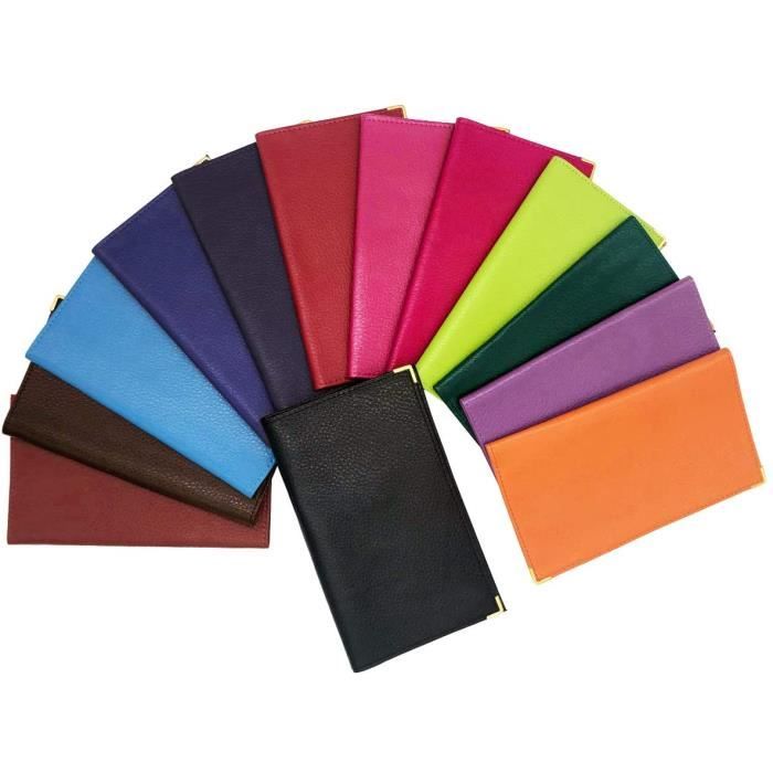 Porte-chéquier Cuir Vachette - Avec Emplacements Cartes Et Pièce D'identité - Format 11x19 Cm - Noir