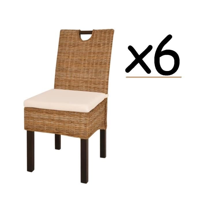Ensemble de 6 chaises de salle à manger en Bois de Manguier Rotin