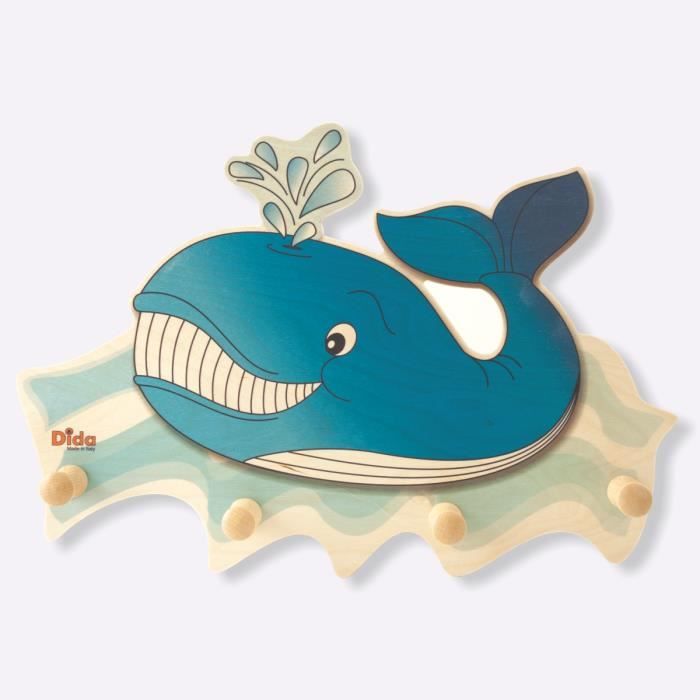 Dida Porte Manteaux Enfant Baleine Porte Manteau Mural En Bois Pour Chambres D Enfant Et Bebe Avec Des Animaux Marins Cdiscount Maison