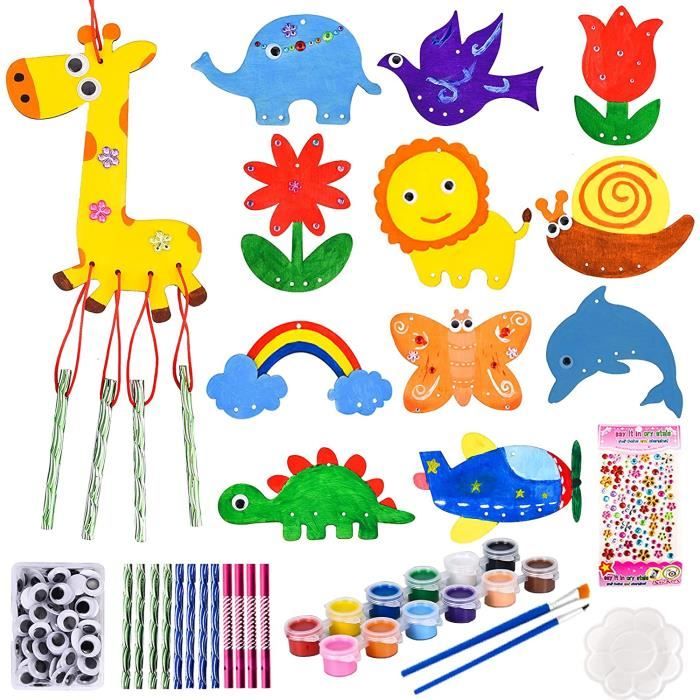 Kit Carillon Éolien DIY – 12 Pièces En Bois à Peindre – Set Complet Avec Rubans, Fils Et Stickers – Activité Manuelle Enfants Dès 4 Ans