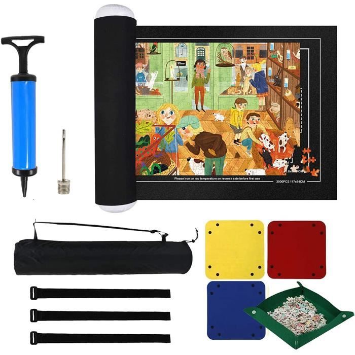 Tapis De Puzzle Rouleau En Feutre – Pour 1500 Pièces – Noir – Tapis De Rangement Portable Avec Lignes De Zone – Accessoire Antidérapant Pour Puzzles