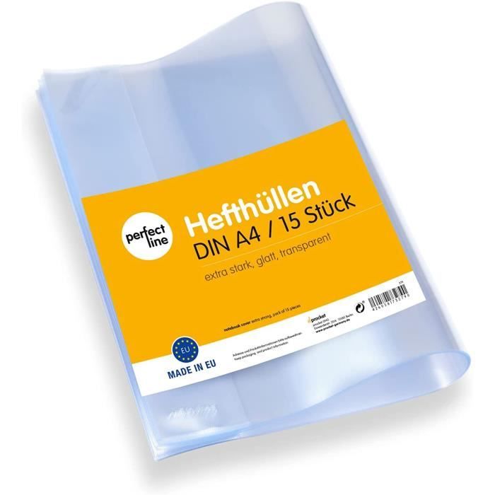 perfect line - Lot de 15 protège-cahiers format 15,1 x 21 cm, en verre transparent et extra résistant, protège-cahiers en polypropylène recyclable, indélébiles perfect line - Lot de 15 protège-cahiers format 15,1 x 21 cm, en verre transparent et extra résistant, protège-cahiers en polypropylène recyclable, indélébiles