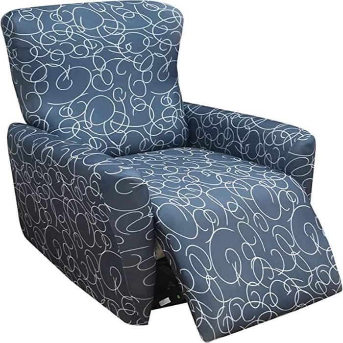 Housse De Fauteuil Relax 4 Pièces Antidérapante - Motif Géométrique Gris Rose, Polyester Extensible, Poches Latérales Incluses
