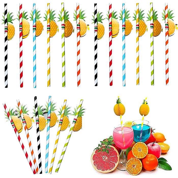SINMI Pailles de fruits 100pcs, pailles jetables de boisson de partie de Luau, décorations SINMI Pailles de fruits 100pcs, pailles jetables de boisson de partie de Luau, décorations