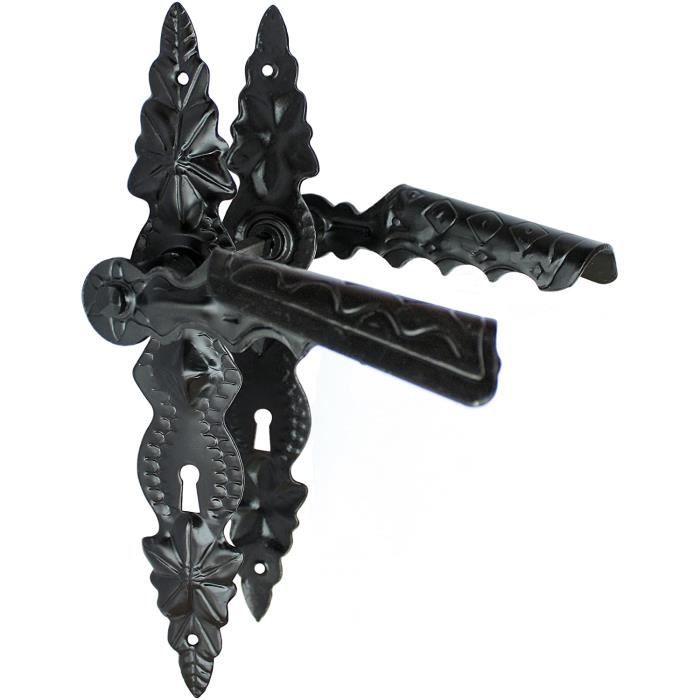 2x Noir 300mm Poignée de Porte en Fer Forgé Décalée - Fonte Antique
