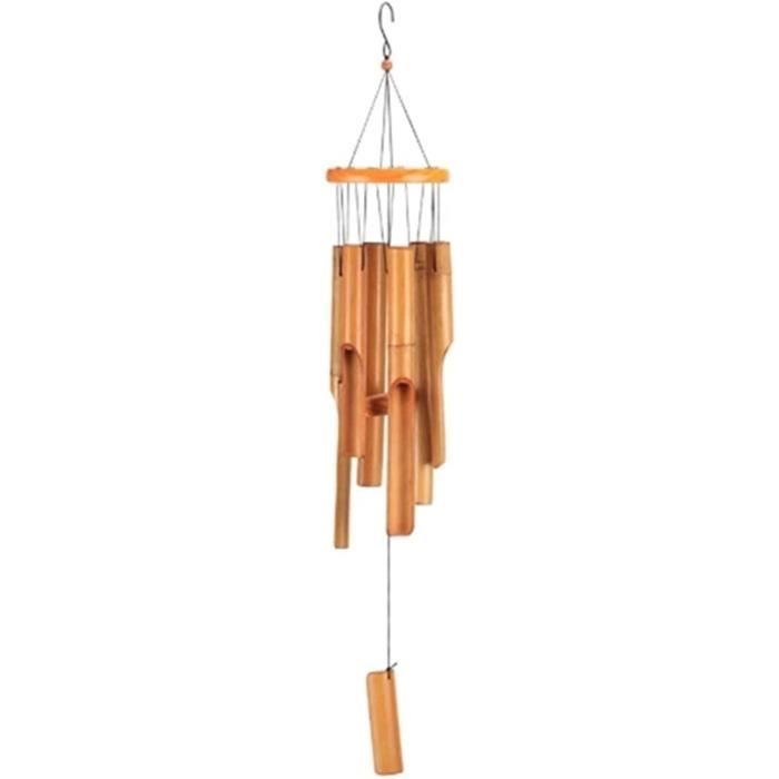 Carillon à Vent Bambou 81cm - Décoration Jardin Avec 6 Tubes Naturels Son Mélodieux