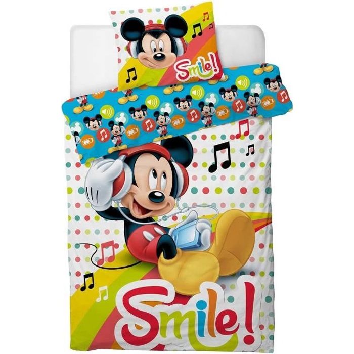 Parure de lit Mickey Smile - Housse de Couette 140x200 cm + Taie d'oreiller 63x63 cm Music