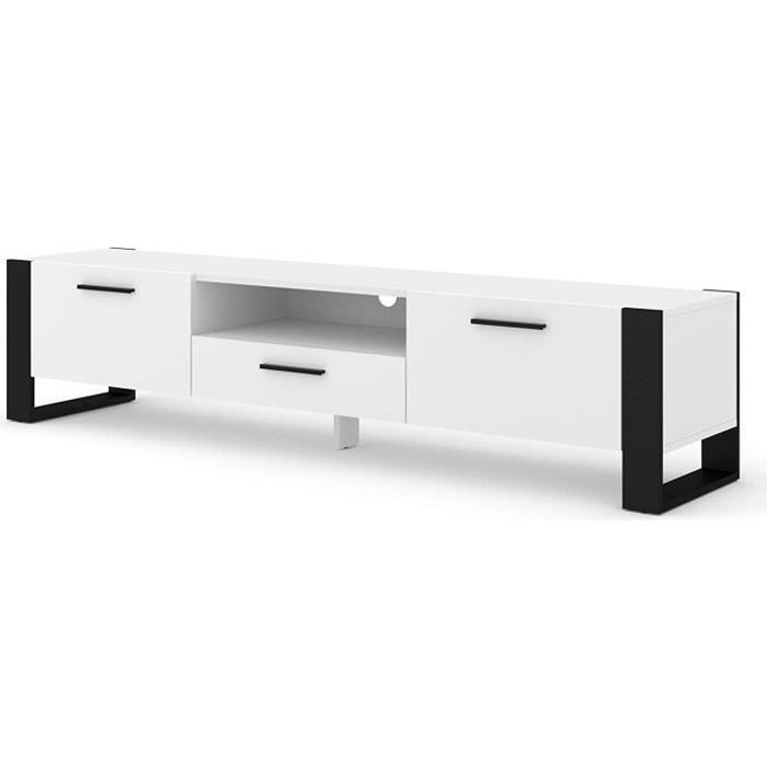 Mueble TV Stand Hi-Fi Nuka 200 cm Blanc Mat Salon Commode