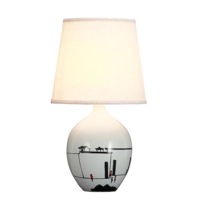 Lampe à Poser - Fine Asianliving - Porcelaine Chinoise - Diamètre 28 cm - Hauteur 51 cm - 40W LED