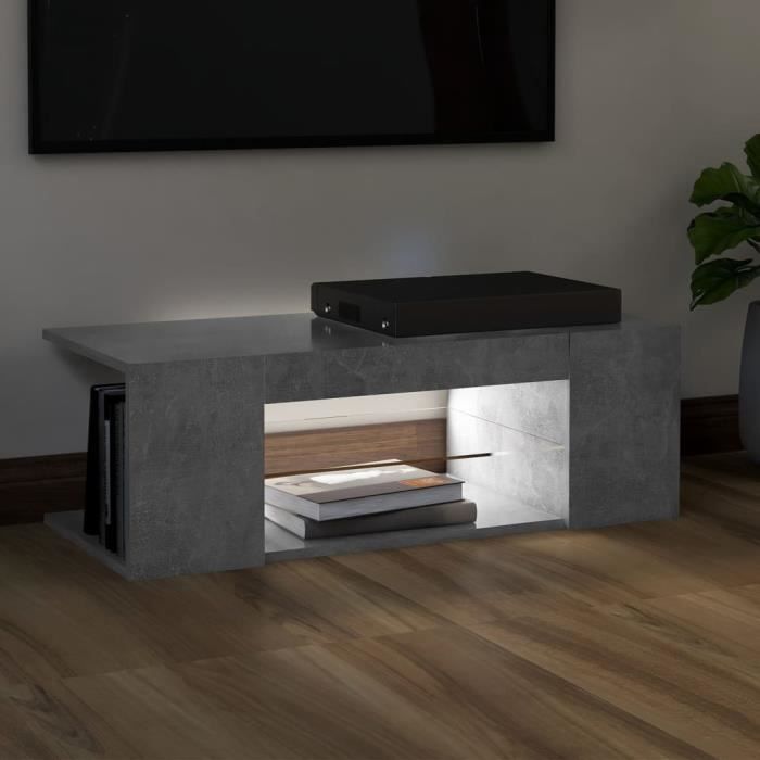Meuble TV avec lumières LED - SWT - Gris béton - 90x39x30 cm - Contemporain - Design