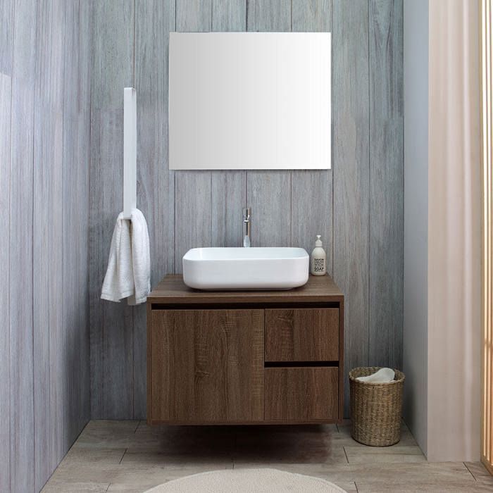 MEUBLE DE SALLE DE BAIN SOUS-LAVABO CM 75 NOYER FONCÉ LAVABO ET MIROIR SIENA
