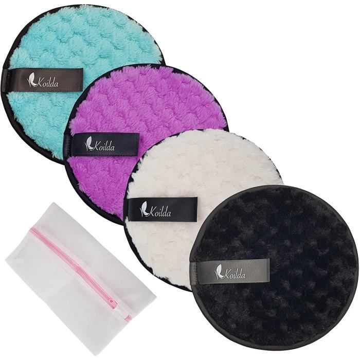 Lot de 4 cotons bleu violet noir or demaquillant reutilisable et lavable en  microfibre grande taille1 sac de lavage,tampon doubl - Cdiscount Maison