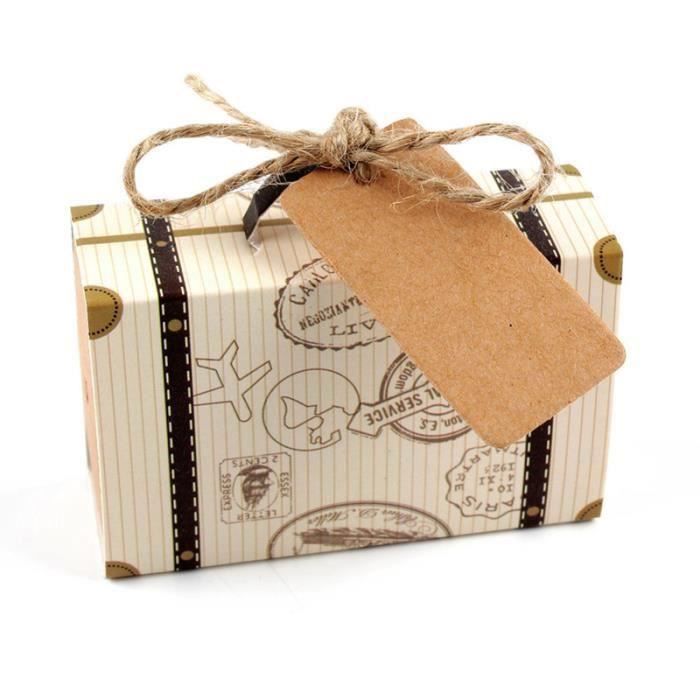 Gaetooely Valise 50Pcs Boite de Faveur Party Favor Bonbonniere Vintage Papier Kraft avec des Etiquettes et de La Corde pour Le Mariage//Party Themed//Douche Nuptiale Decoration