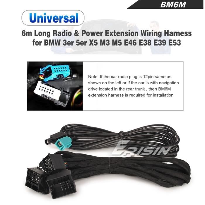 Câble d'extension de l'autoradio BM6M, 12 broches, 6m, pour BMW 3er, 5er, X5, M3, M5, E46, E53, E39, E38