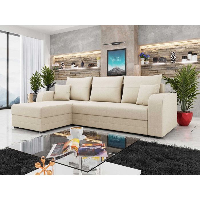 Harvey - Canapé dangle réversible 4 places convertible avec coffre en tissu - Beige