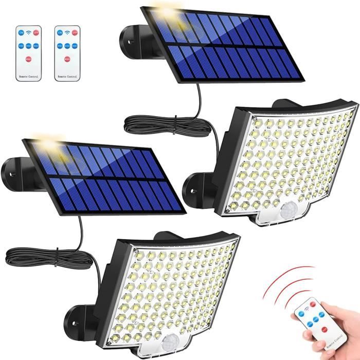 Lampe solaire exterieur detecteur de mouvement 106 LED 2 Pack IP65 Étanche angle déclairage 120 ° avec câble de 5 m