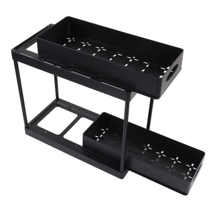 Organisateur Coulissant Sous Évier - Rangement Métallique Ajustable Pour Cuisine Et Salle De Bain - Noir