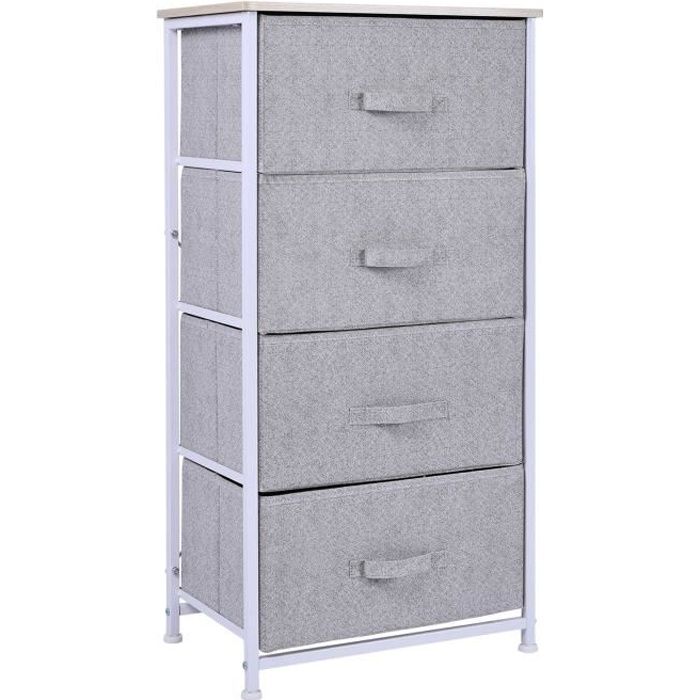 chiffonnier homcom - meuble de rangement 4 tiroirs - gris et blanc - structure acier et plateau mdf bois clair