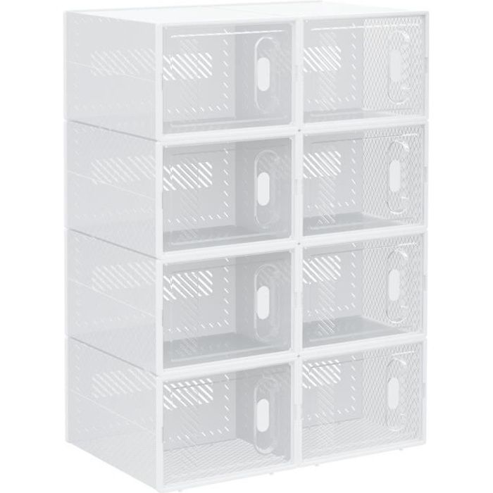 homcom lot de 8 boites cubes rangement à chaussures modulable avec portes transparentes - dim. 25l x 35l x 19h cm