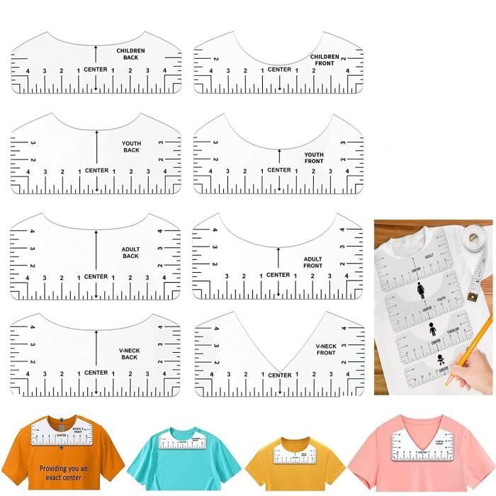 8 Pcs Guide de Règle de T-Shirt, Outil d'Alignement de T-Shirt, Règle d