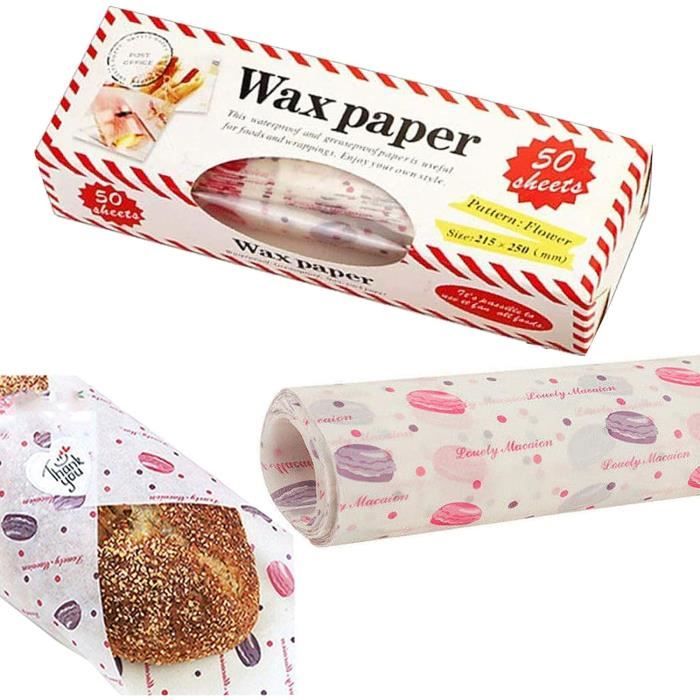 100 Feuilles de Papier Ciré, 25 x 21,5 cm Papier d'Emballage Alimentaire, Emballage de Papier pour Pain, Sandwich, Légumes, Cadeau
