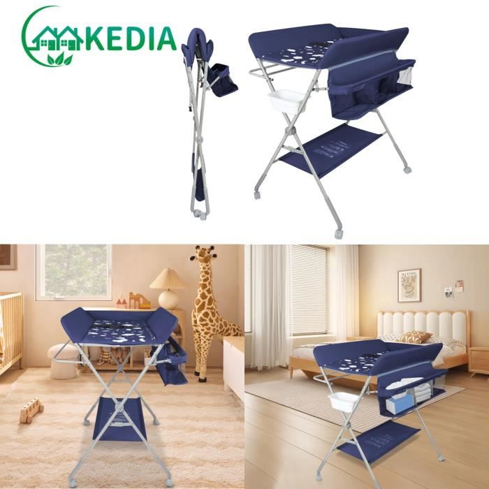 KEDIA.Table à Langer pour bébé pliable avec Roues Panier de Rangement Multifonctionne MEUBLE A LANGER 80*58*90cm