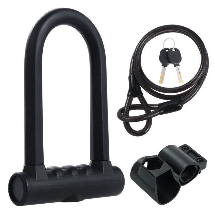 Cadenas Antivol en U pour Vélo Trottinette Électrique, Antivol Vélo en Acier Allié, Antivol Moto avec 125CM Flex Acier Câble, Noir